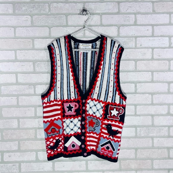 Vintage Marisa Christina Hand-Knit Bird and Birdhouse Vest Size L - Picture 2 of 9